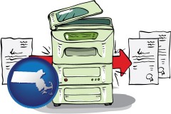 massachusetts map icon and a copier making copies
