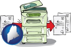 maine map icon and a copier making copies