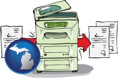 mi map icon and a copier making copies