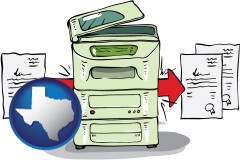tx map icon and a copier making copies